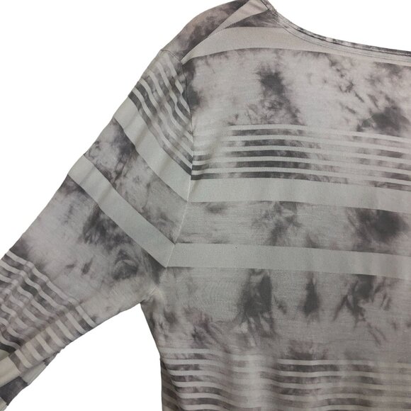 Calvin Klein Women's V Neck Tee XL Semi Sheer Striped Tie Dye Long Sleeves Gray - Picture 5 of 8